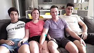 TEEN ORGY - chunky cock splits holes and 1st time rimming!